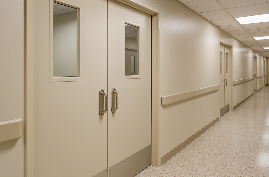 the restored aluminium doors and trims in a hospital