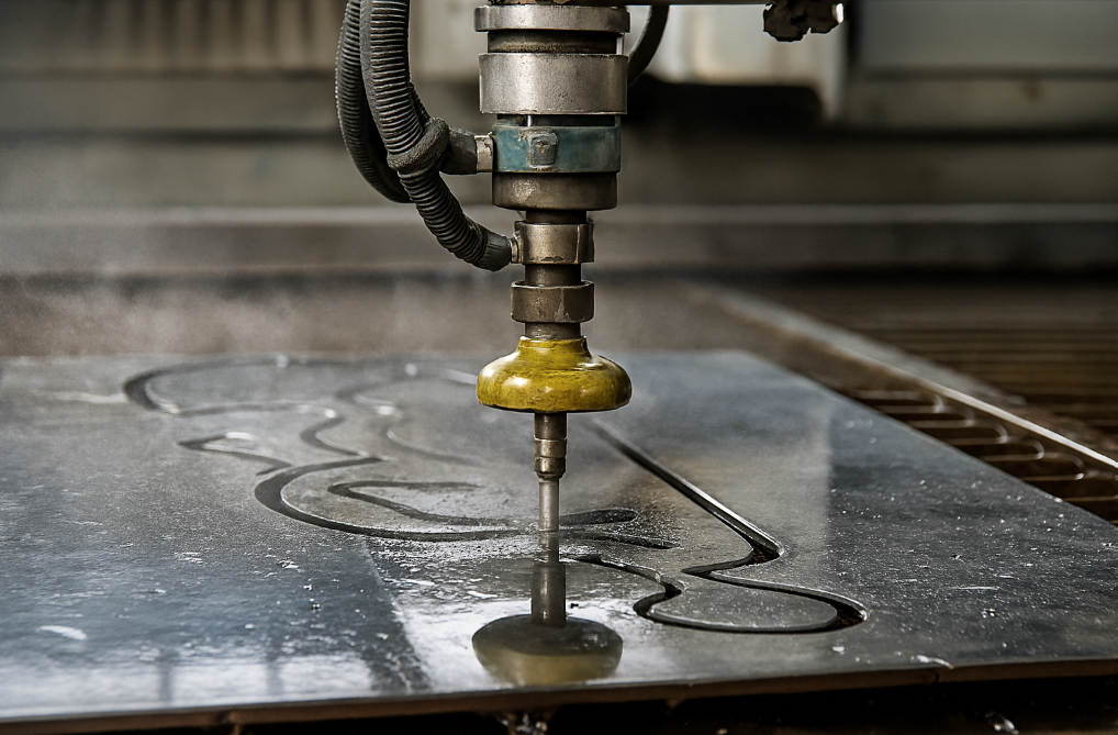 waterjet cutting machine cutting metal